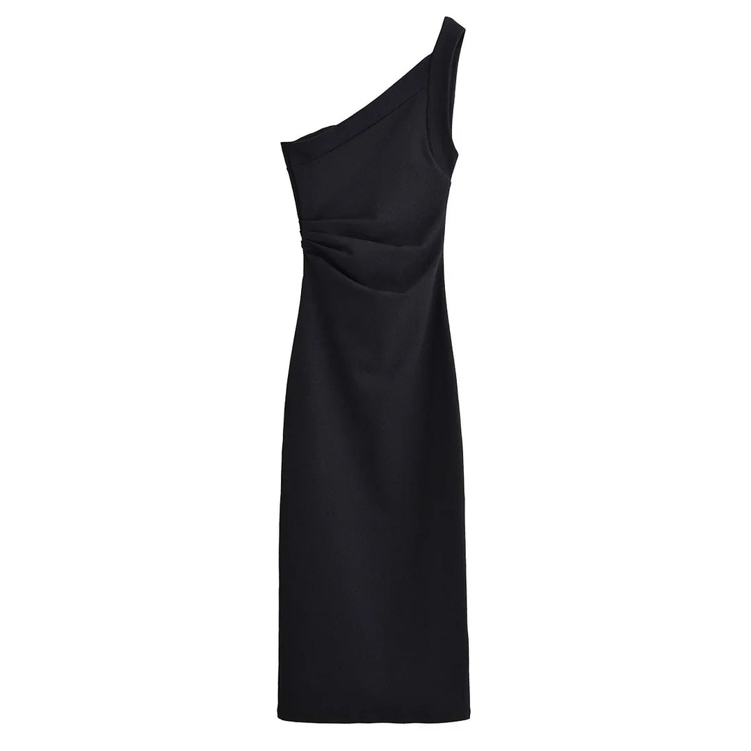One-Shoulder Asymmetric Midi Dress