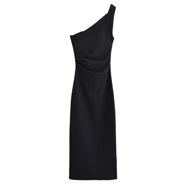 One-Shoulder Asymmetric Midi Dress