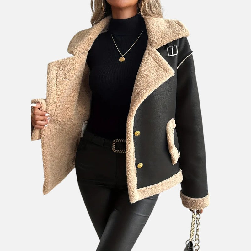 Élan Urbain™ | Veste biker élégante doublée de fausse fourrure pour femme