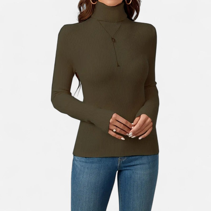 Élan Urbain™ | Pull Femme Col Roulé Côtelé – Coupe Slim