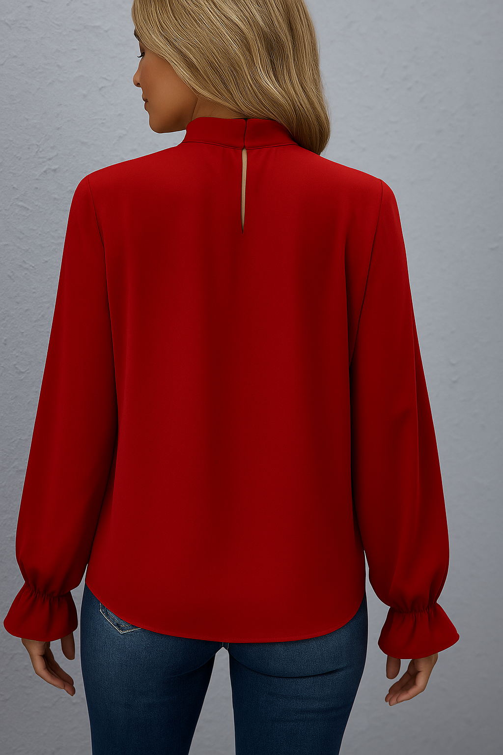 Long Sleeve Blouse with Tie Neck