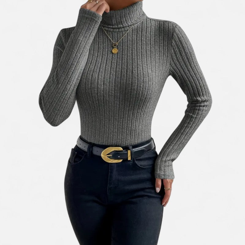 Élan Urbain™ | Haut Femme Col Montant Côtelé – Manches Longues