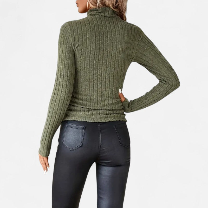 Élan Urbain™ | Haut Femme Col Montant Côtelé – Manches Longues