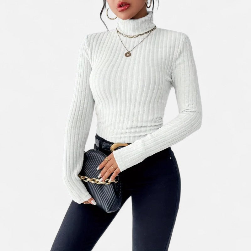 Élan Urbain™ | Haut Femme Col Montant Côtelé – Manches Longues