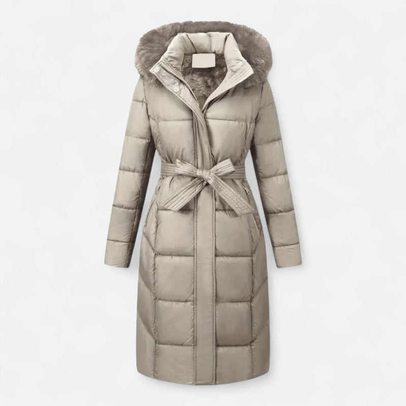 Élan Urbain™ | Manteau d'hiver mi-long pour femme avec capuche en fausse fourrure