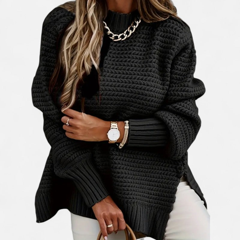 Élan Urbain™ | Pull Femme Texturé à Demi‑Col Montant – Coupe Oversize & Finitions Élégantes