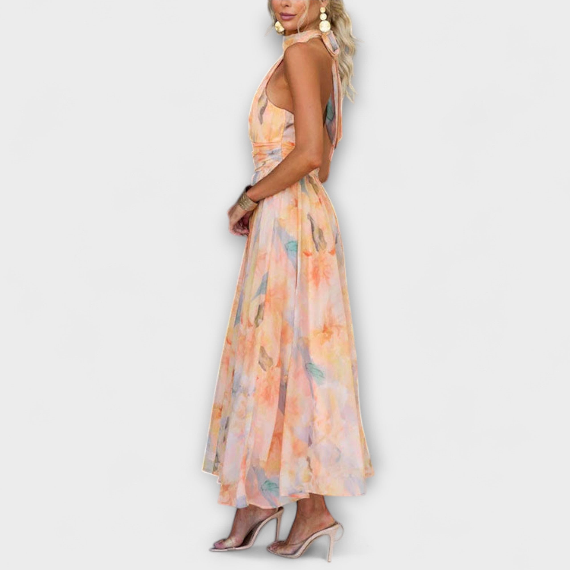 Élan Urbain™ | Robe Maxi Aquarelle à Dos Nu pour Femmes