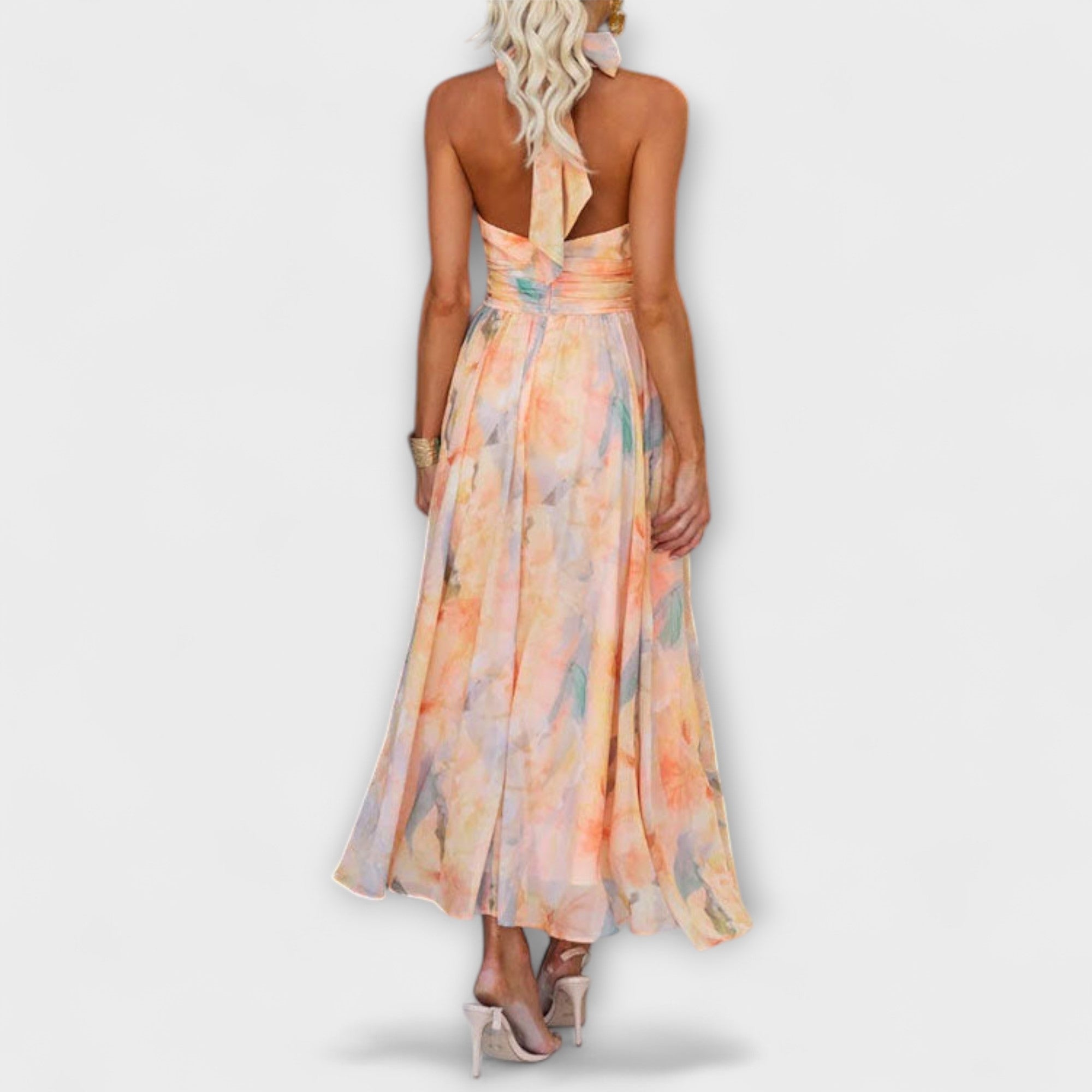 Élan Urbain™ | Robe Maxi Aquarelle à Dos Nu pour Femmes