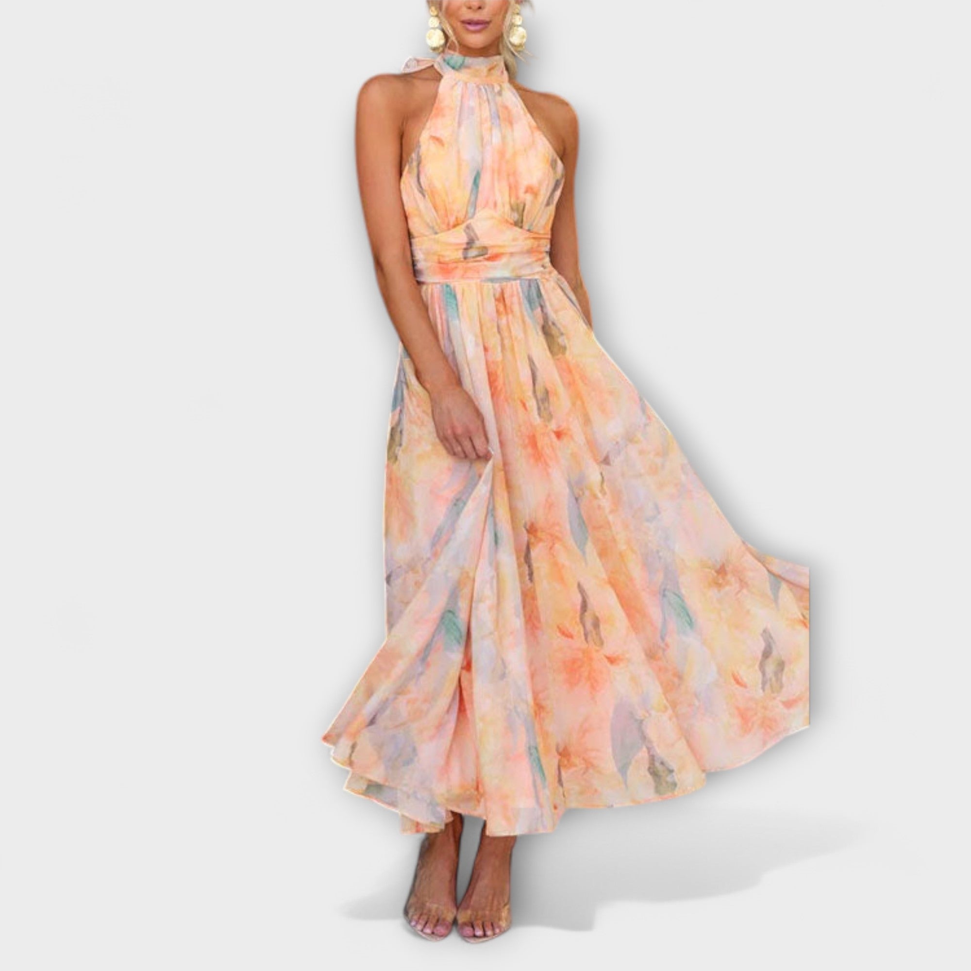 Élan Urbain™ | Robe Maxi Aquarelle à Dos Nu pour Femmes
